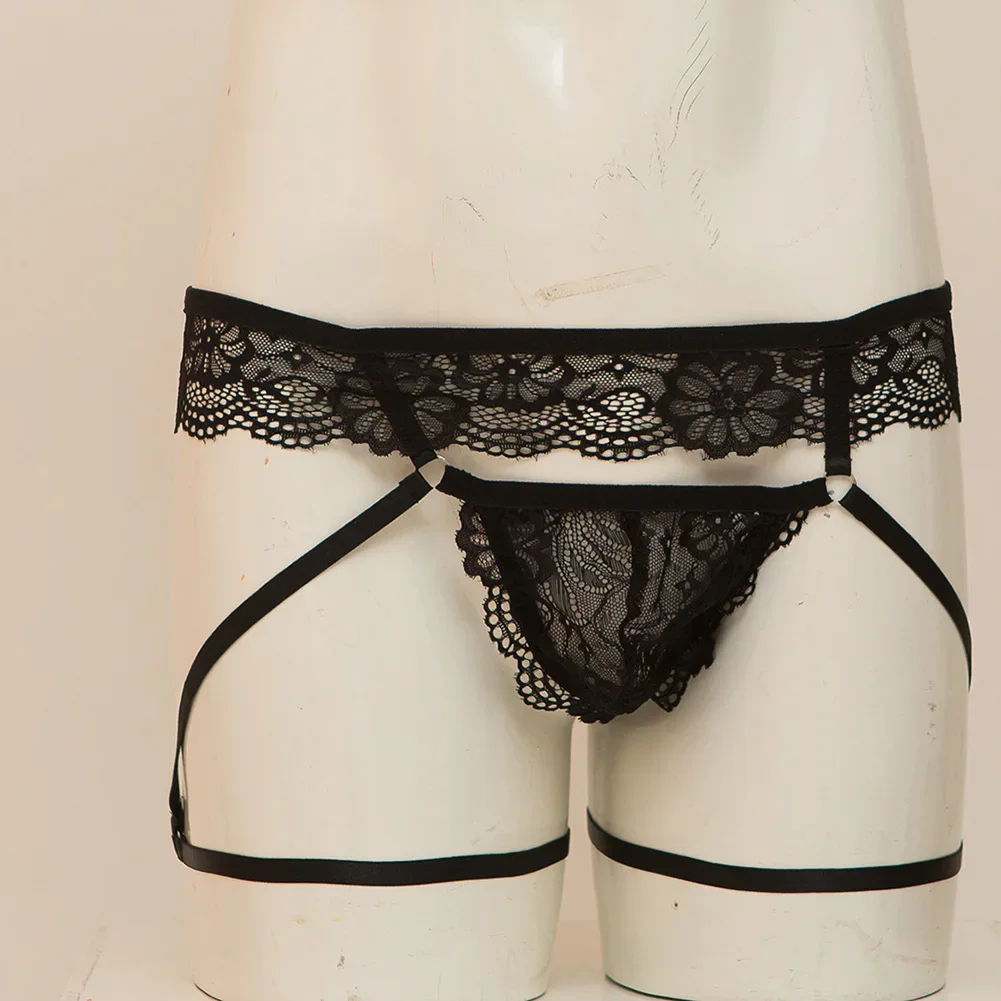 Men Bulge Pouch Panties BreathableUnderwear Sheer Lace Men's Panties Briefs Garter Sexy Lingerie G-strings Thongs Men's Clothing