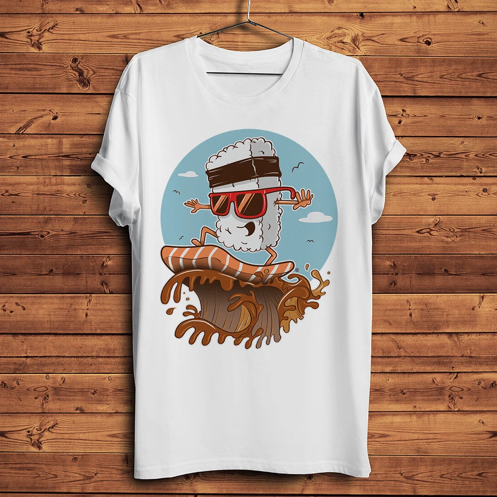 Surf Sushi,surfing Nigiri surfer,funny Tshirt Men,white Casual Short Sleeve T-Shirt,Unisex Gift Tee,Breathable Print