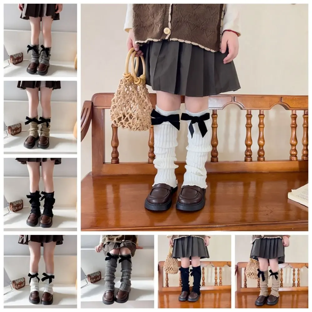 Kawaii Japanese Style Bow Ribbon Leg Warmers Harajuku JK Knitted Leg Cover Balletcore Lolitas Children's Leg Socks Baby