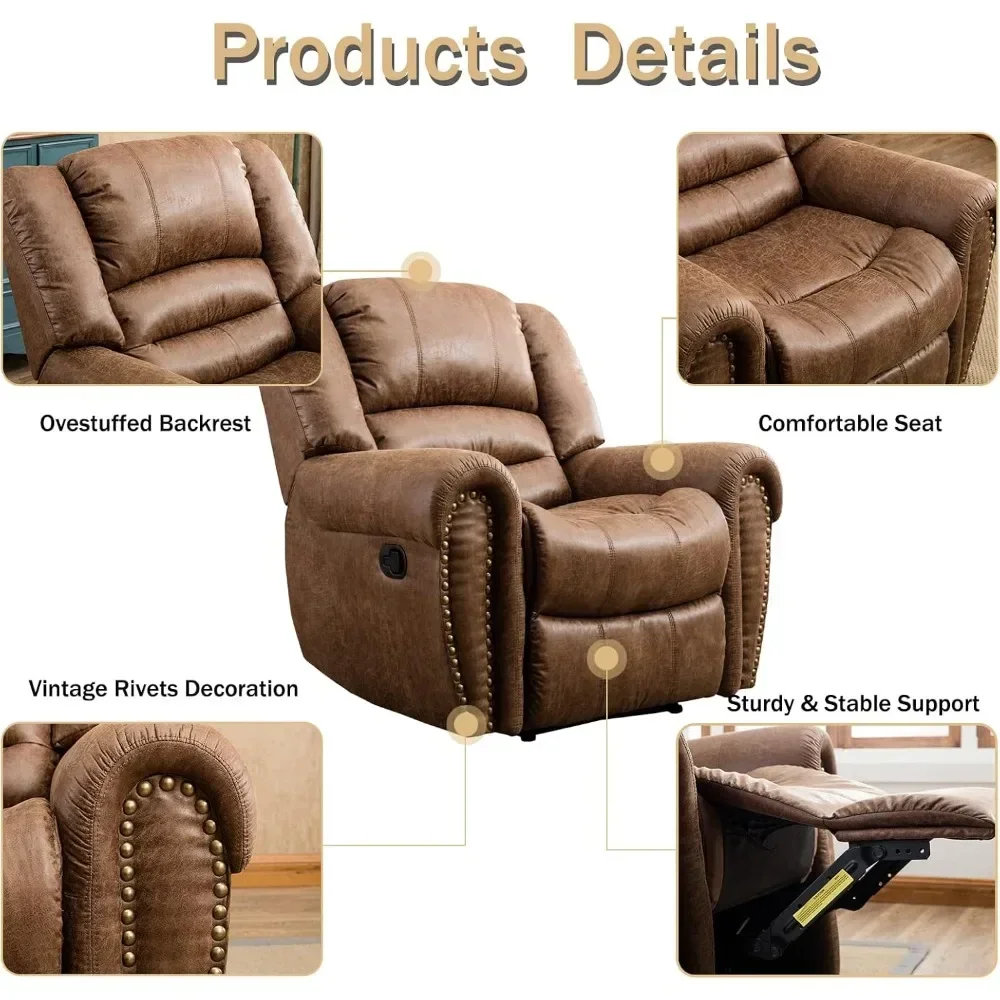 Classic and traditional manual lounge chair with comfortable arm and back leather single sofa, nut brown