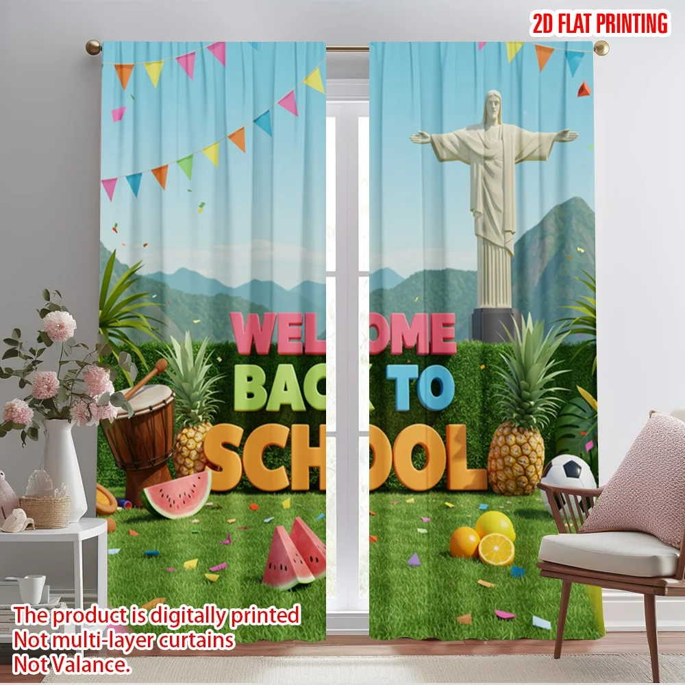 

2pcs 2D flat printing Curtain Welcome Back To School Polyester Without Electricity 0 for Multipurpose Event Decoration