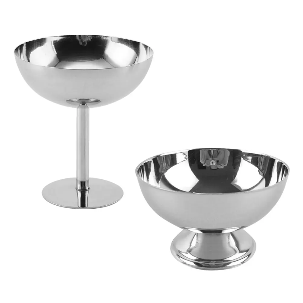 

2pcs Stainless Steel Ice Cream Cups Dessert Bowls Metal Catering Silver Dishes Footed Party Yogurt Storage Kitchen Bar