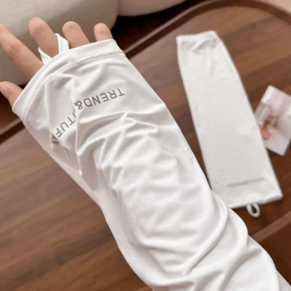 腕保護サイクリング日焼け止めスリーブ弾性抗紫外線ロングアイスシルクスリーブ薄い白日焼け止めアームカバー女性/女の子