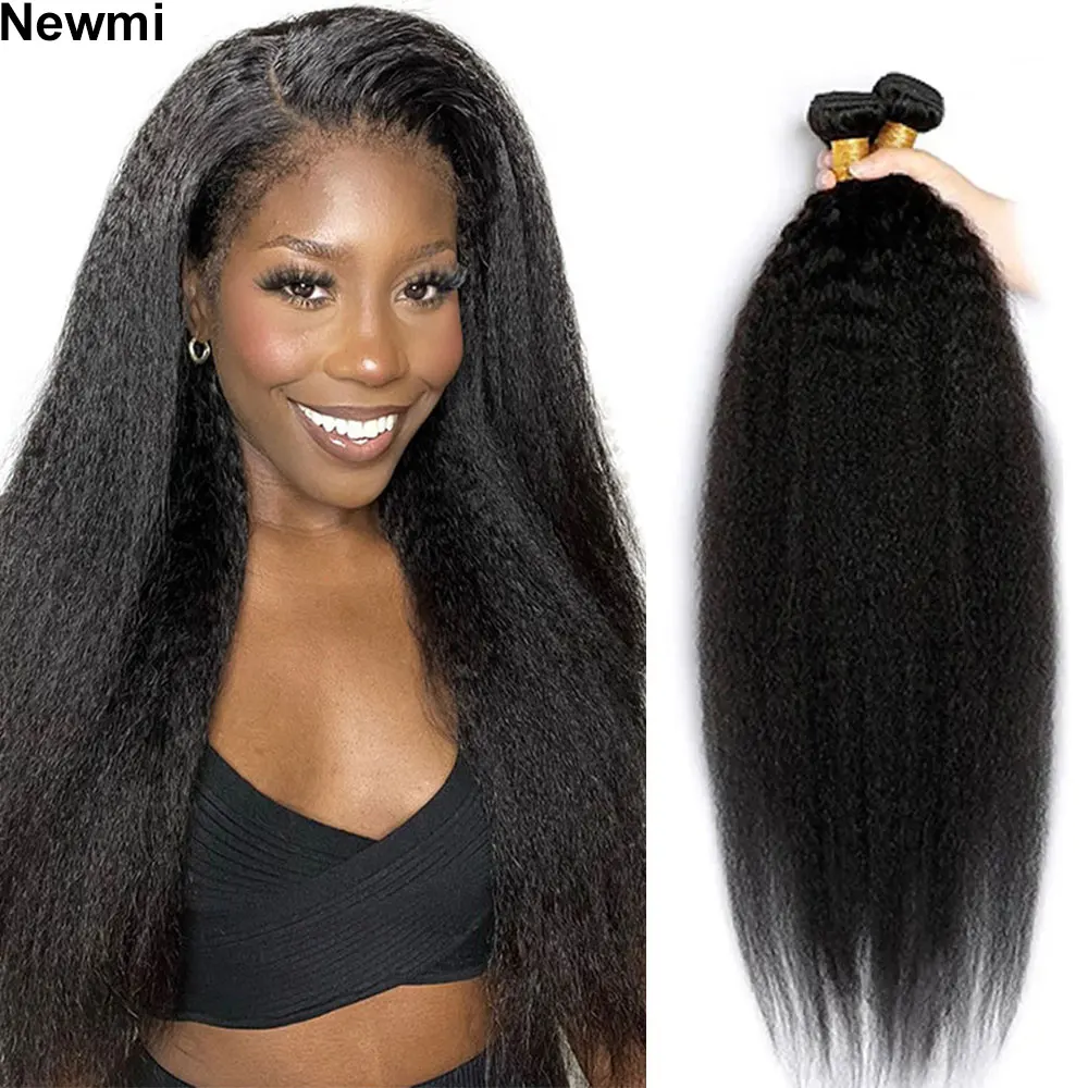 Newmi-Kinky Straight Brazilian Hair Bundles, Weave Bundles Deal, Yaki Straight, Extensões de cabelo humano não processadas