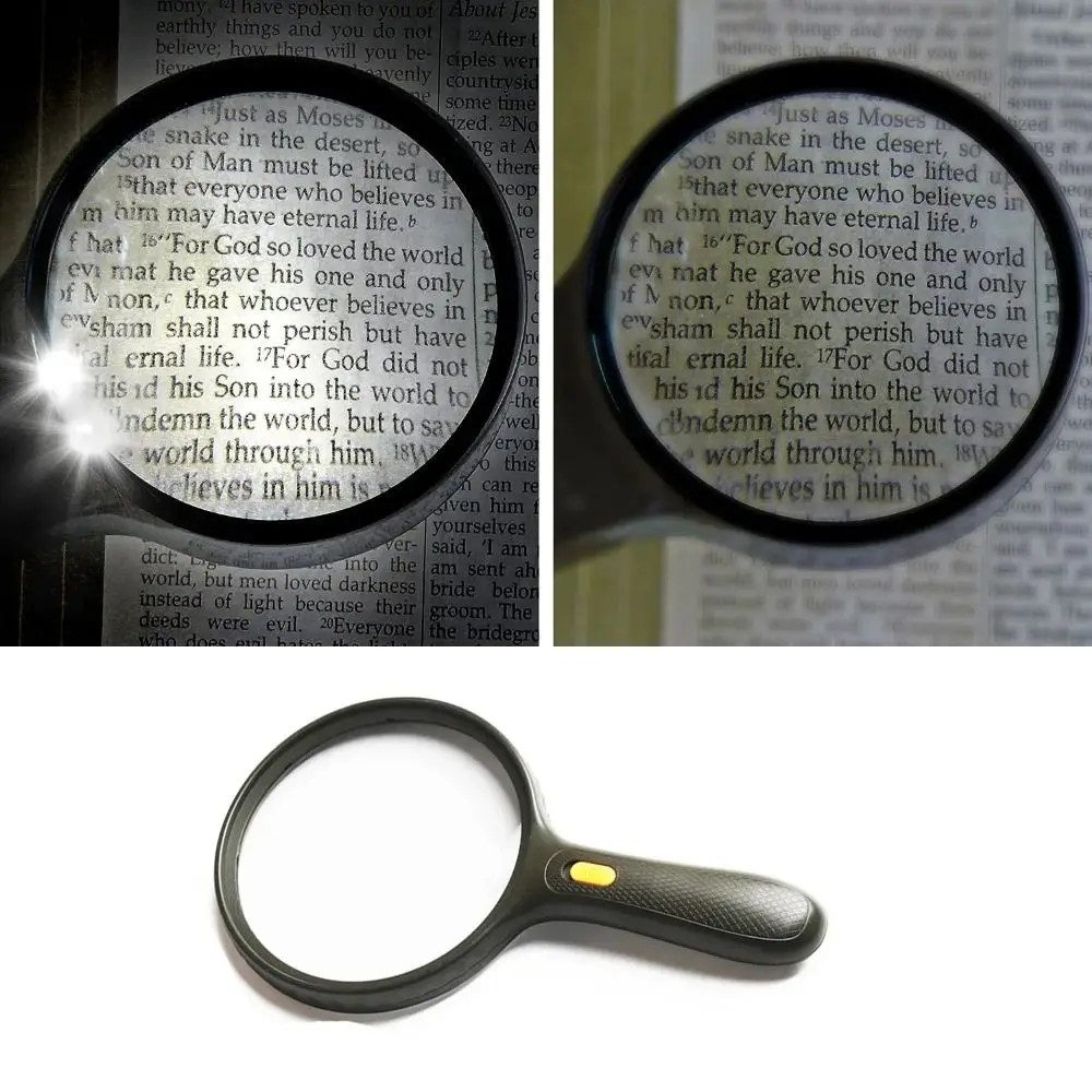 Handheld 138mm Magnifying Glass Large Durable Backlit Magnifier High Definition Black 1.8X/5X Magnifying Glass Elderly