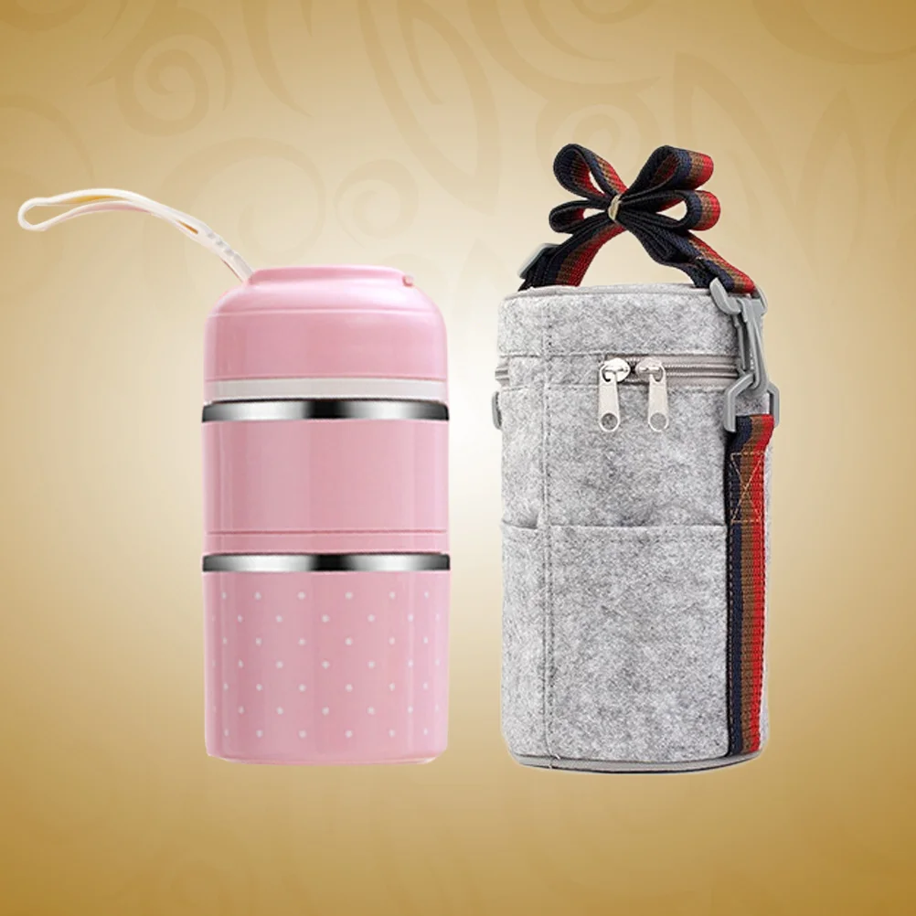 

2Pcs Portable Stainless Steel 2layer Insulation Lunch Box Pink Bbuckle Bento Container with Bag for School Office Travel