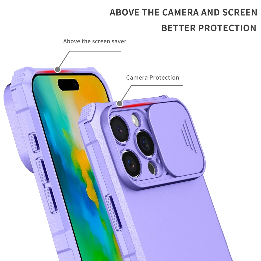 Kamera-Schutz-Schiebehülle für iPhone 17 16 15 14 13 12 11 8 7 Plus Pro X XS XR Max SE – Robuste Kunststoff-Handyhülle mit Halterung – Detail 13