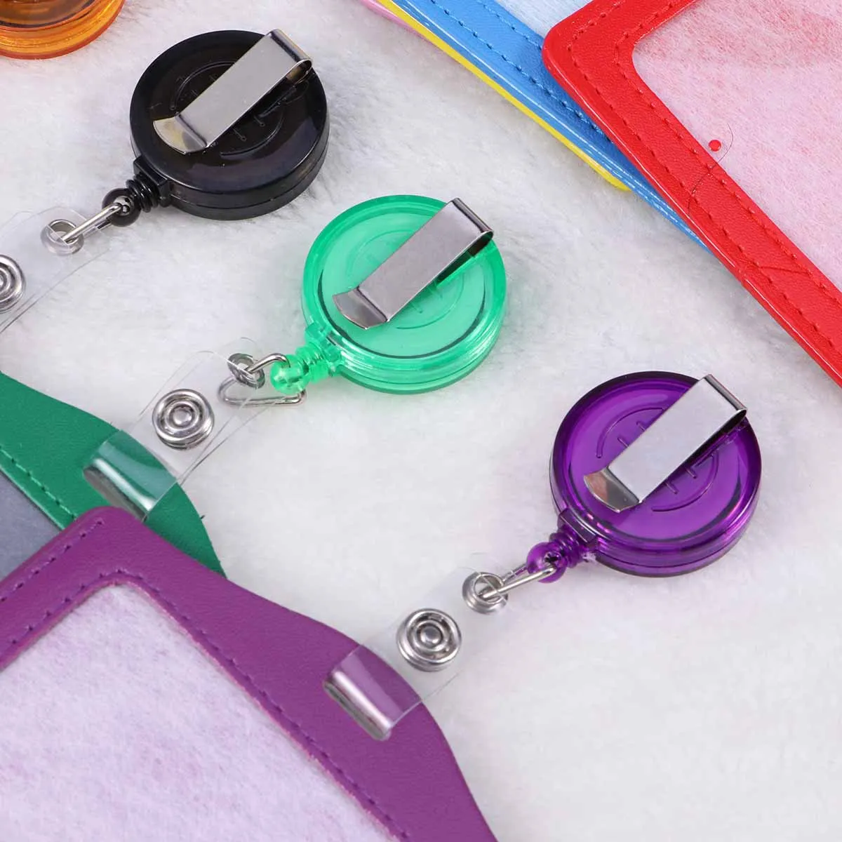

8pcs Transverse Style PU ID Badge Holder Pass Pouch Case with Retractable Pull Clip for School Office Company