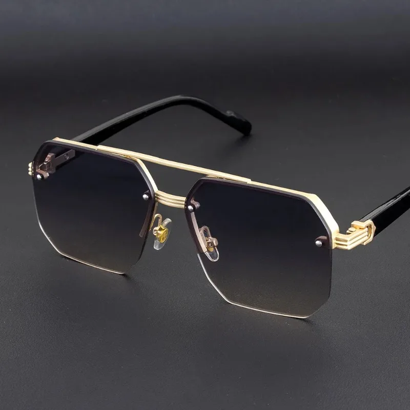 Men's Metal Sunglasses Square Half Frame Rice Nails Casual Trend Glasses Personality Retro Fashion Outdoor Sports Eyeglasses image 4