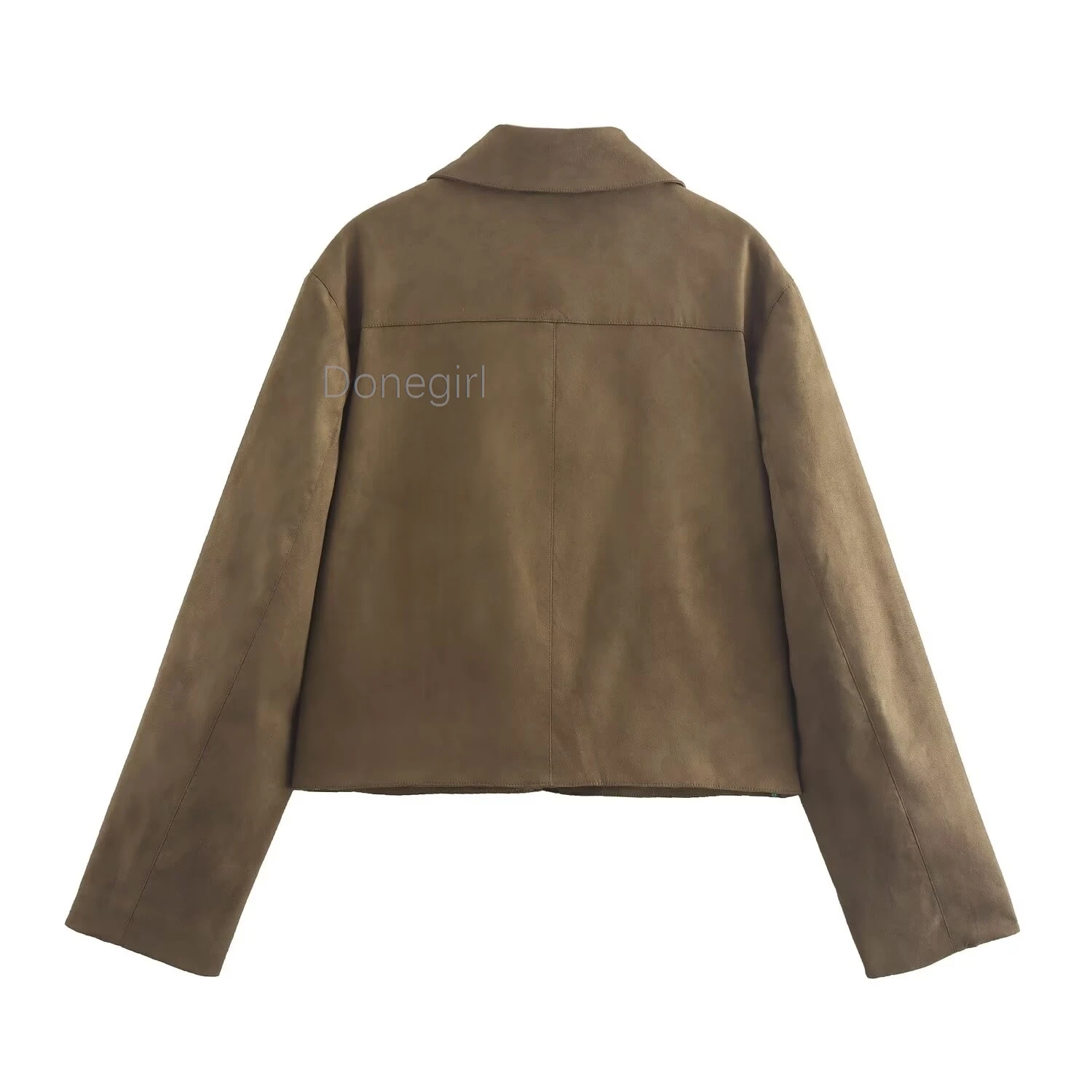 Lapel Suede Jacket Coat Maillard Vintage Brown Leather Short Coats Loose Minimalism Commute Long Sleeved Women Clothing Autumn