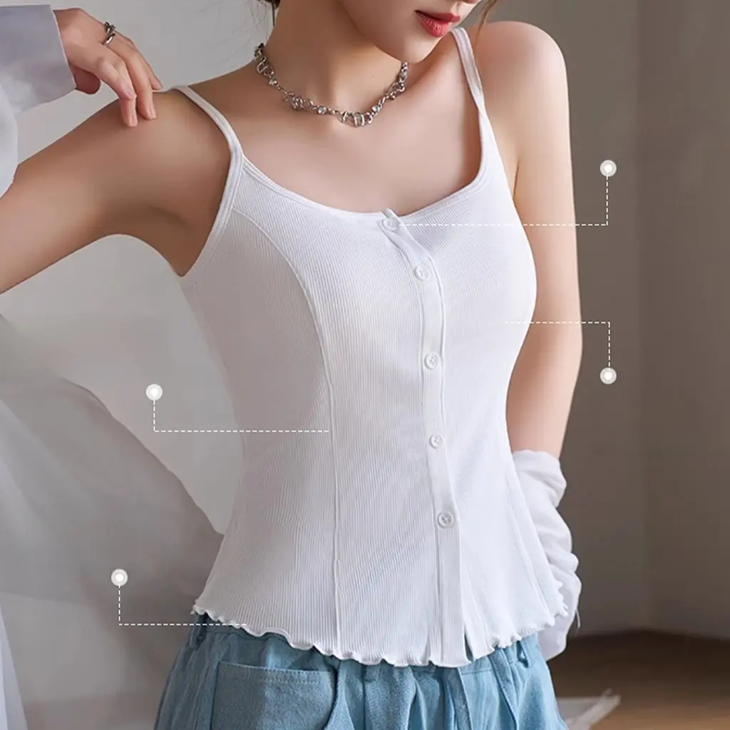 

Pinyou Pure Desire Hot Girl Slim Fit Back Vest All-In-One with Breast Pads Beautiful Bottoming Short Top for Women