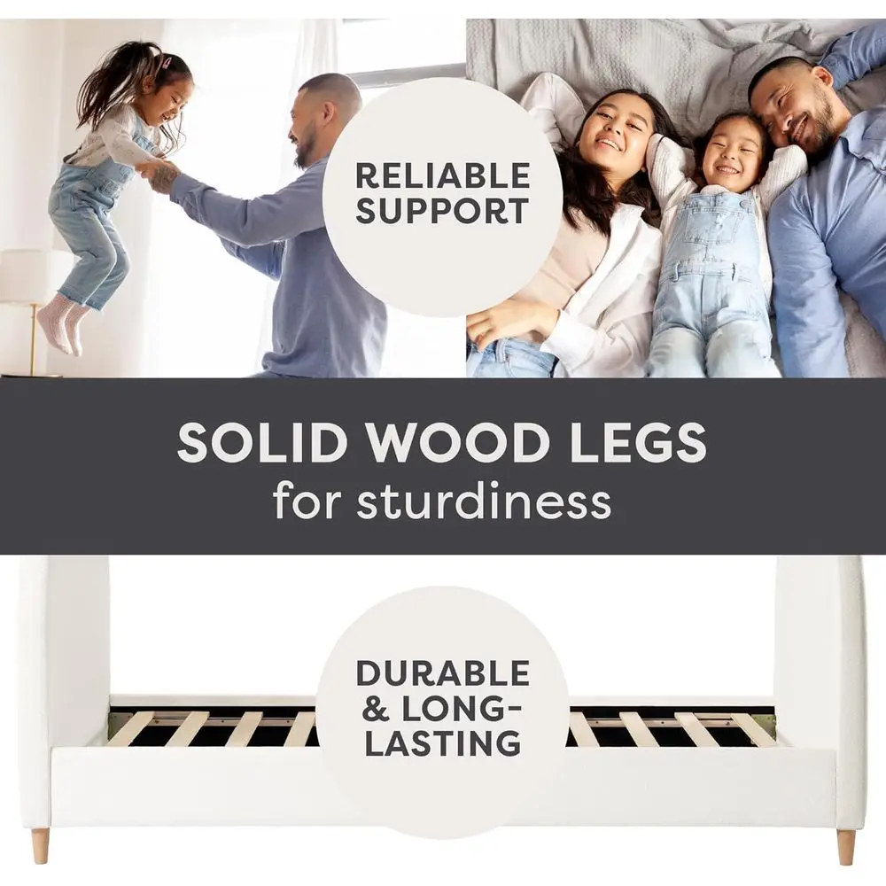 Cream White Fabric Arched Daybed with Twin Platform Bed, Boho-Chic Style, Solid Wood Legs, No Box Spring Needed