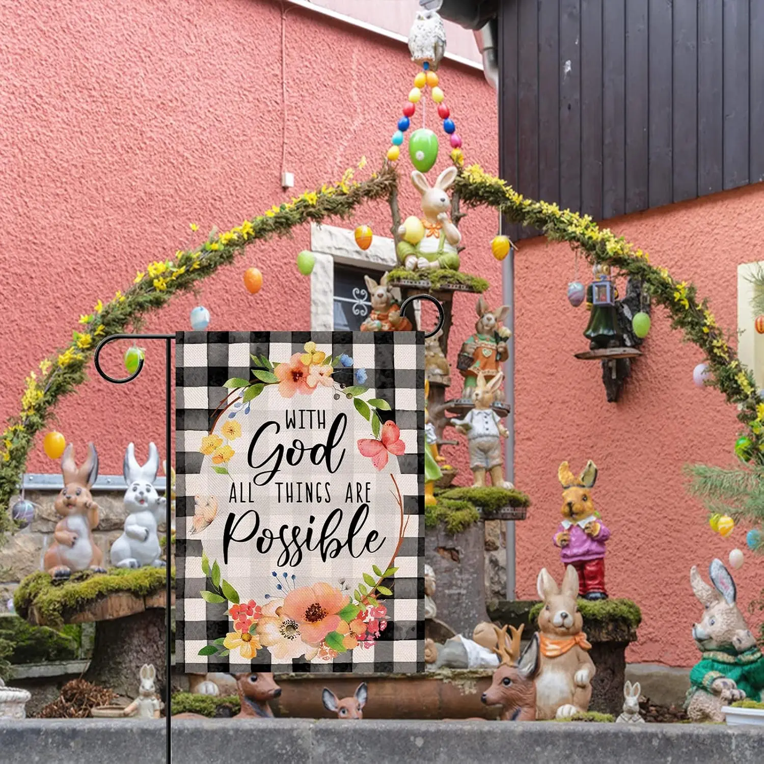 Furiaz With God All Things are Possible Easter Religious Small Decorative Garden Flag, Spring Inspirational Faith Yard Buffa EEZ