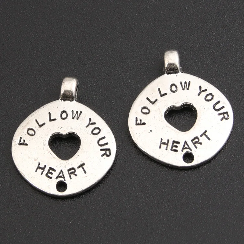 20pcs Affirmation Charms Follow your Heart Love Life Live Life Silver Color DIY Metal Bracelet Jewelry Findings A1010 SALE