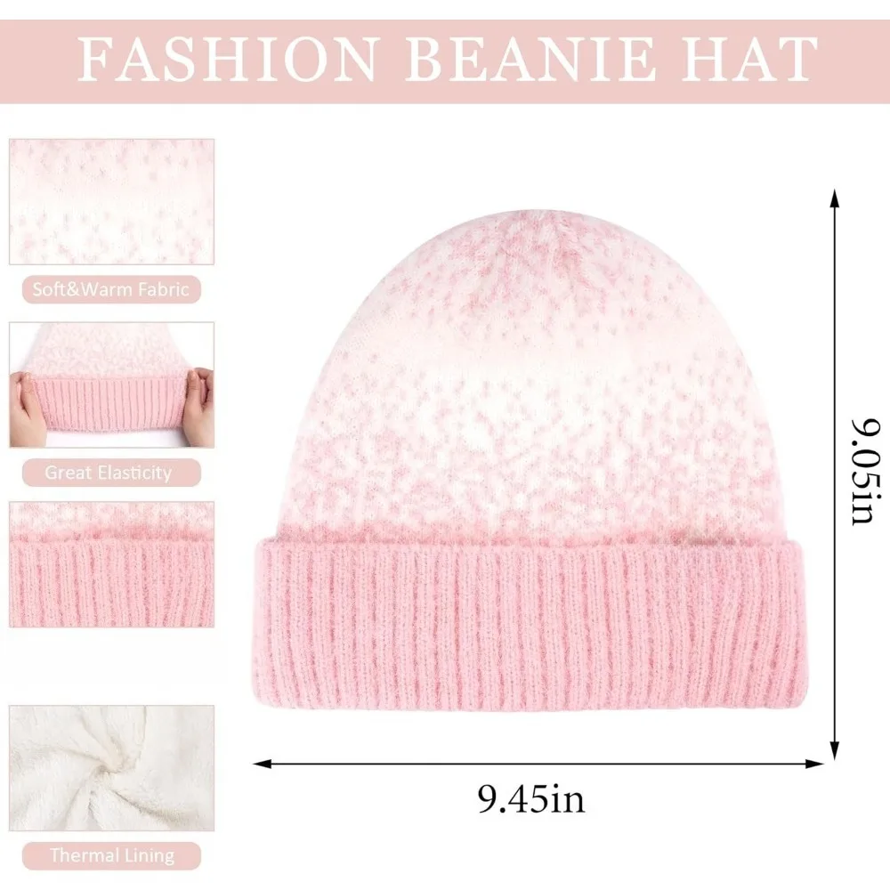 المرأة الشتاء قبعات صغيرة متماسكة وقفازات لمس وشاح طويل مجموعة مع الدافئة صوف مبطن قبعات الجمجمة الأوشحة للنساء