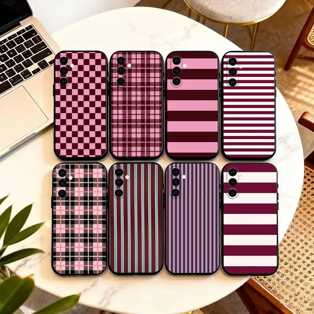 Burgundy White Stripe pattern  Phone Case For Samsung Galaxy A73,A72,A71,A70,A53,A52,A51,Soft Silicone Black Cover