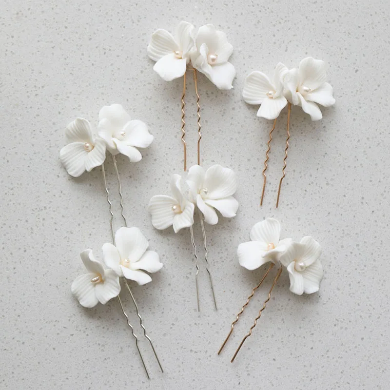 Handmade Freshwater Pearls Ceram Flower Bridal Hair Pin Set Wedding  Sticker Hair Accessories Women Jewelry
