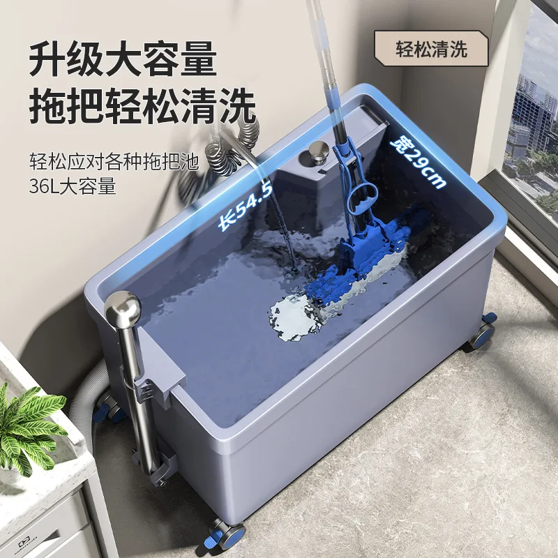Rectangle mop bucket household bathroom automatic drainage washing mop bucket 2026 new thickened plastic belt wheel