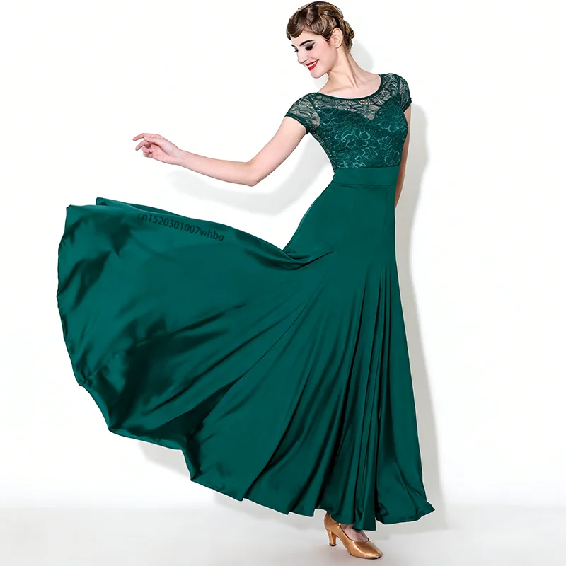 Ballroom Dance Short Sleeve Lace Dress  Female Waltz Trot Tango Quick Step Modern Dance Clothing Social Dance Competition Dress
