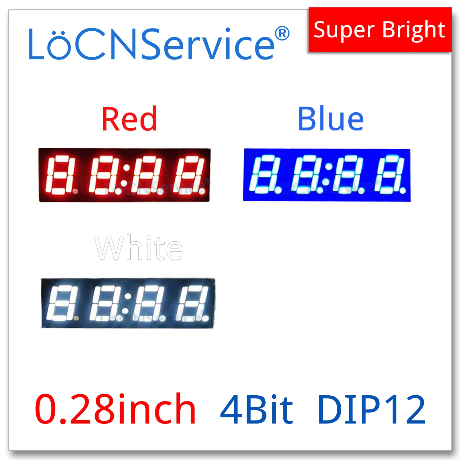 

LoCNService 30PCS 0.28Inch Digital Tube LED Display 4 Bit Red Blue White Common Anode / Cathode 7 Segment 0.28 inch DIP12