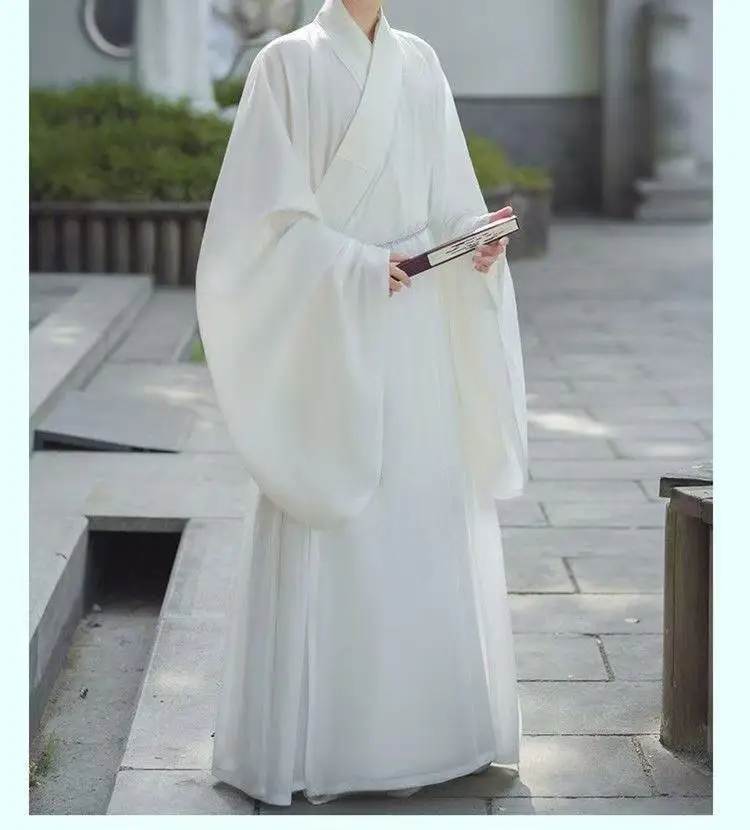 

Solid Color White Hanfu Ancient Chinese Ming Dynasty Long Robe Halloween Cosplay Costume Zen Tea Incense House Base Clothing