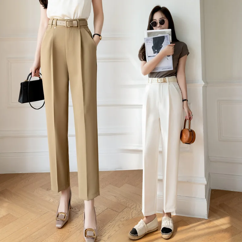 Real Shot Video Three Standard Korean Style High Waist Commuter Suit Pants Women's Casual Simple Solid Color Cropped Pants Cigar