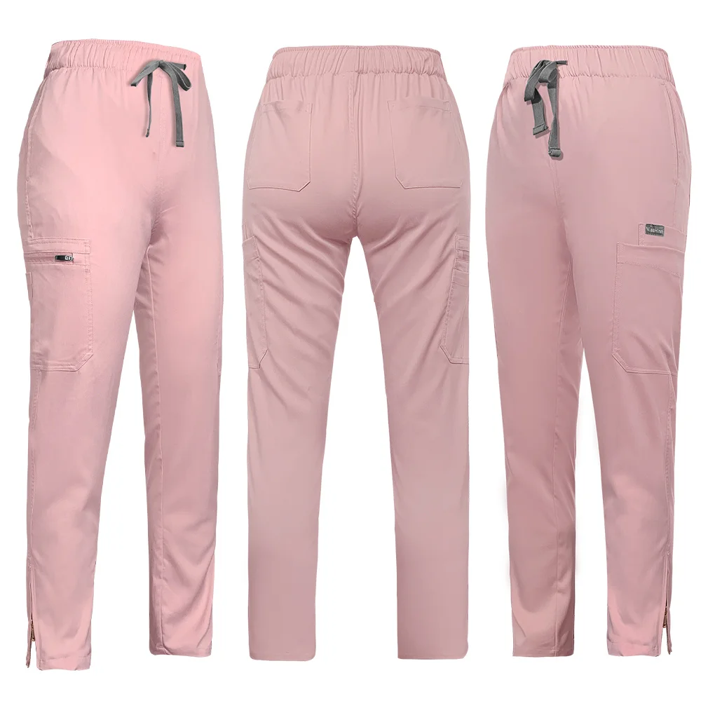 Hochwertige Reiß verschluss Peelings Hosen elastische Taille Multi Pocket Arbeit Uniform Sommer hose Zahnklinik Veterinär Mode Hosen