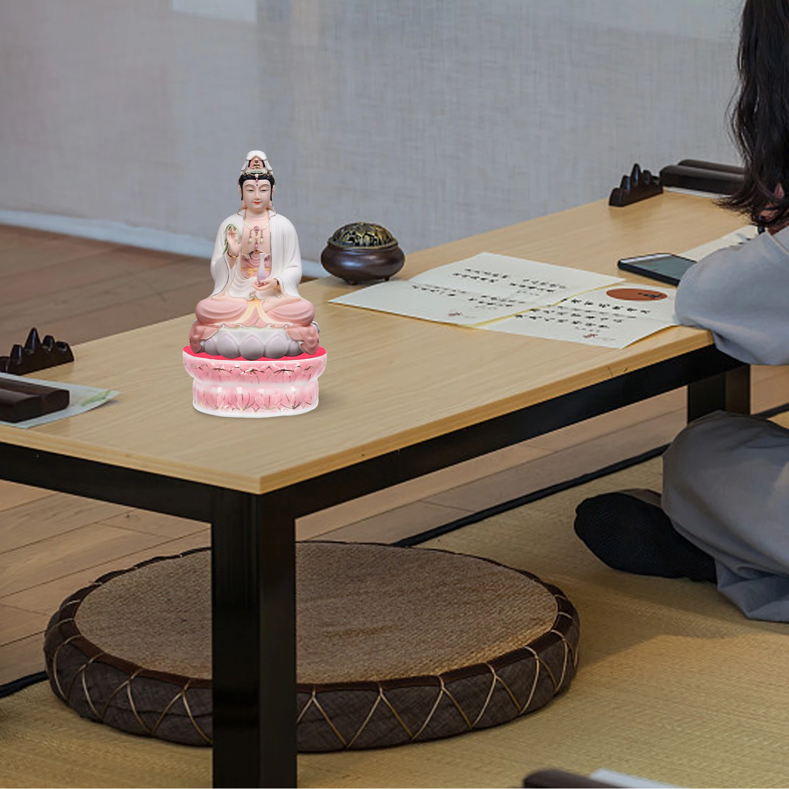 

Ceramic Avalokitesvara Lotus Base Buddha Statue Stand Desktop Decor Unique Shape Stylish Natural Decoration