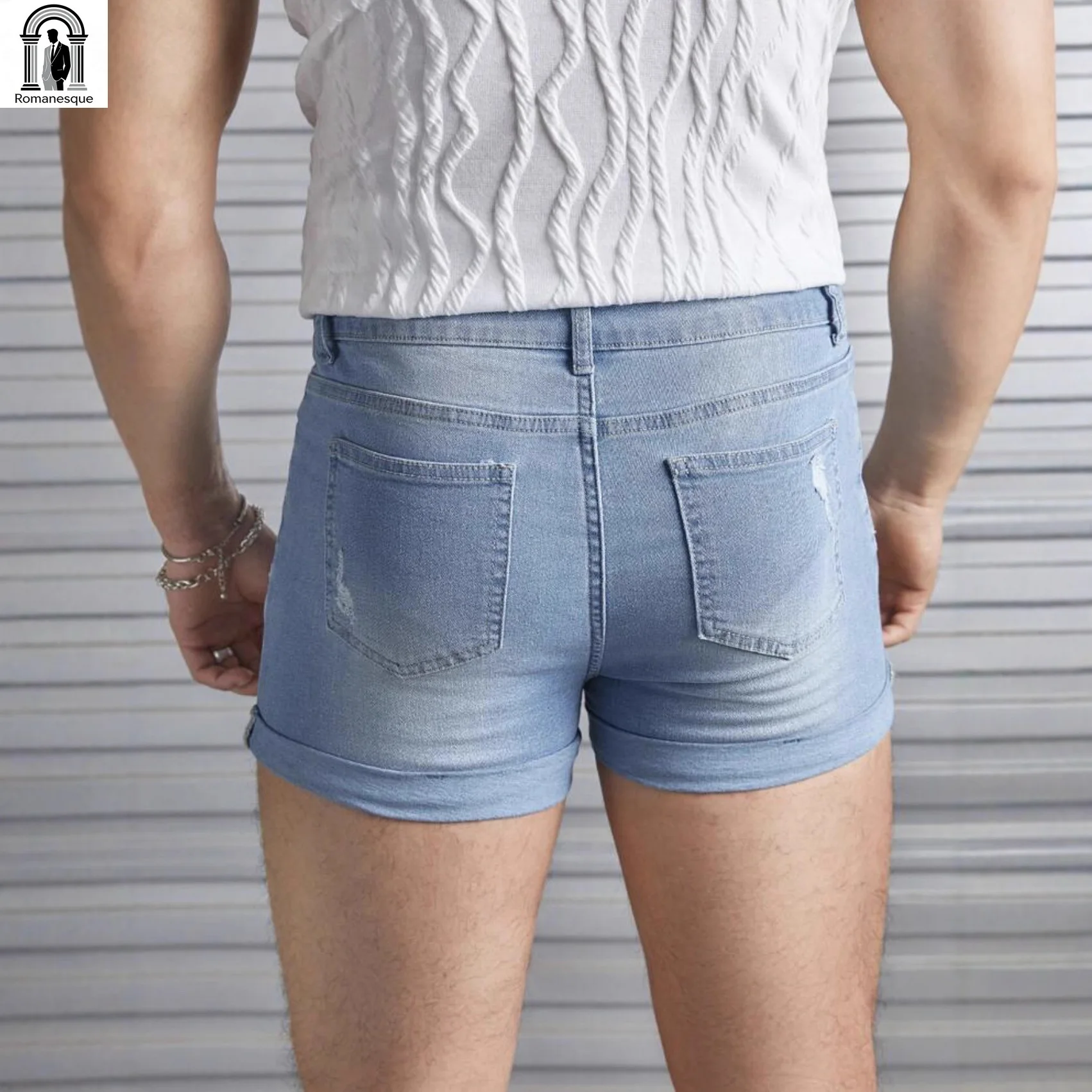 Men's Summer Ripped Denim Shorts European American Style Fashion Casual 3-Inch Short Pants Men's Slim Fit Ripped Denim Shorts