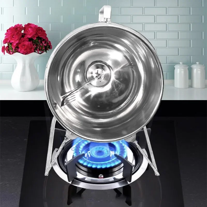 مقلاة تحريك من الفولاذ المقاوم للصدأ بسعة كبيرة، ماكينة تقليب المطبخ الأوتوماتيكية والطهي، شواء منزلي خارجي