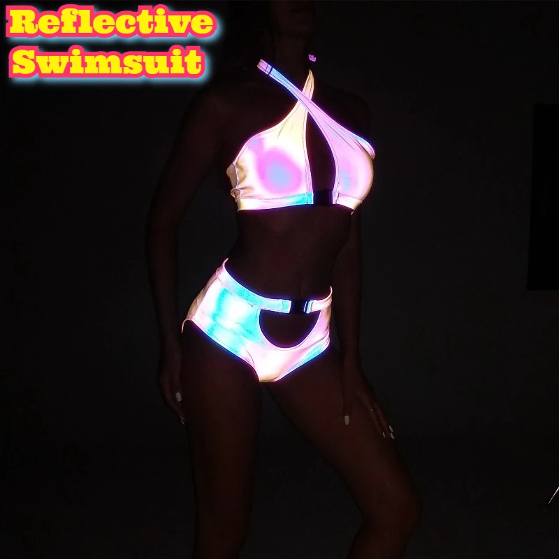 新しい反射水着女性ツーピースビキニホルターネックセクシーな水着ビーチプールパーティーナイト水着夏休み