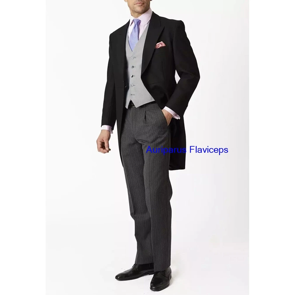 Handsome Tailcoat Men's Black Striped Double Breasted Tuxedos For Wedding Men's Suit Color Blocked Suit