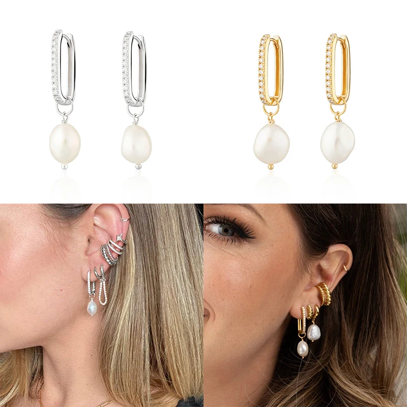Aide 925 Sterling Silver Artificial Pearl Earrings For Women Round Imitation Pearls Charm Dangle Earrings Wedding Party Jewelry