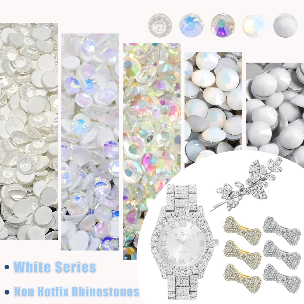 

ss6-ss30 White Series Color Non Hotfix Rhinestones Gliter Glass Nails Rhineston Flatback Stones For DIY Crafts Strass