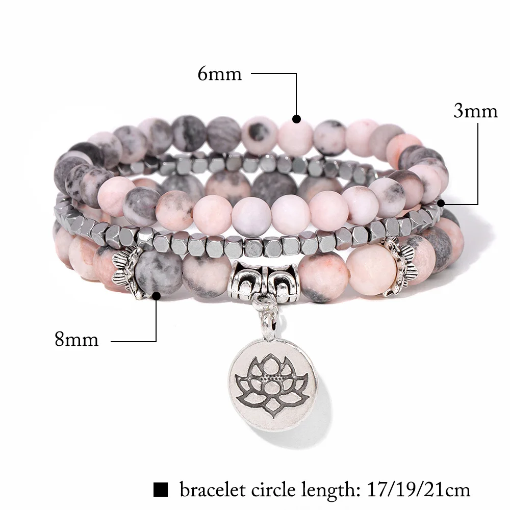 Healing Natural Stone Beads Bracelet for Women Round Lotus Charm Bracelet Set Men Jewelry Relief Yoga Female Bangles Friendship