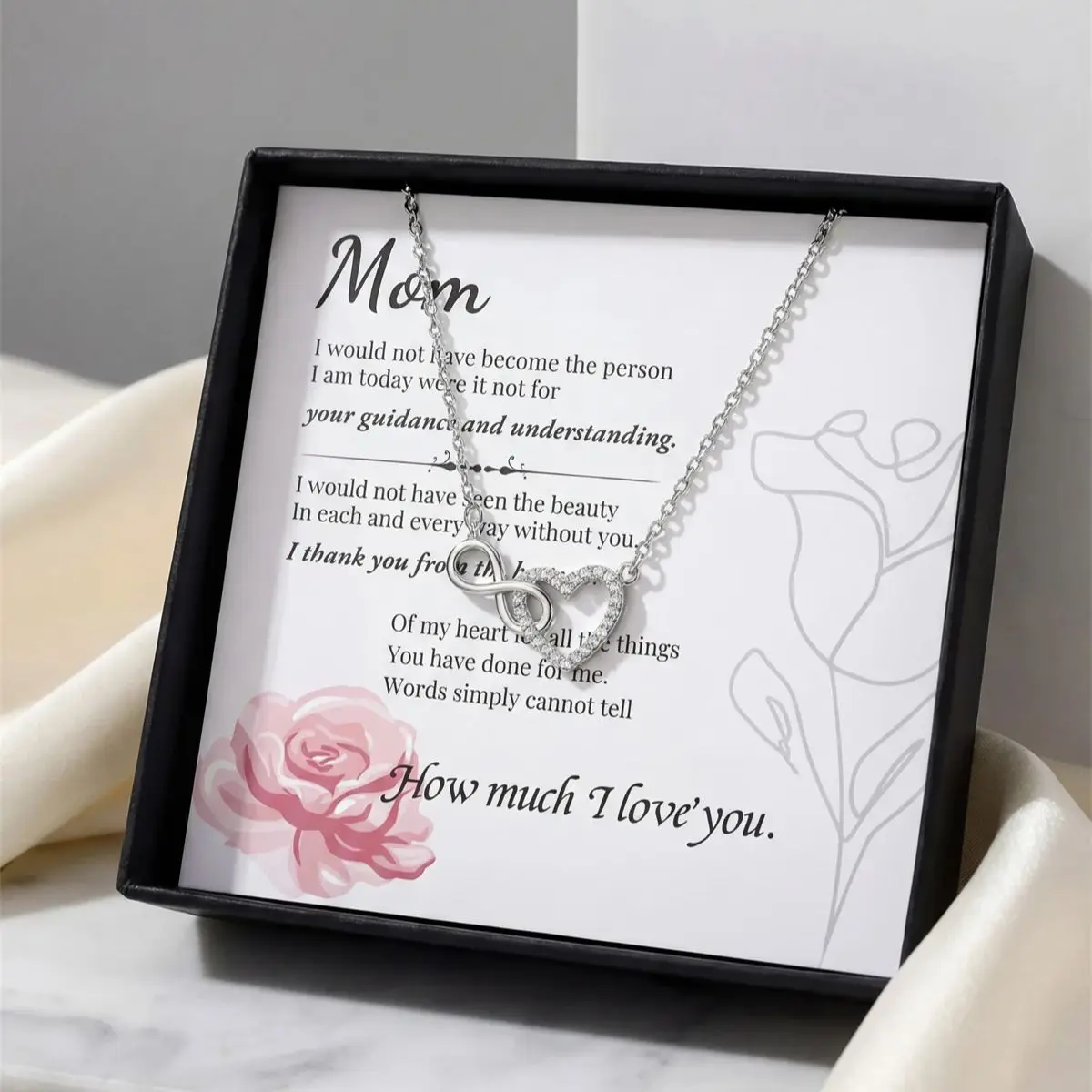 1-piece set of infinite love pendant necklace, greeting card gift box, women's fashionable and elegant collarbone chain