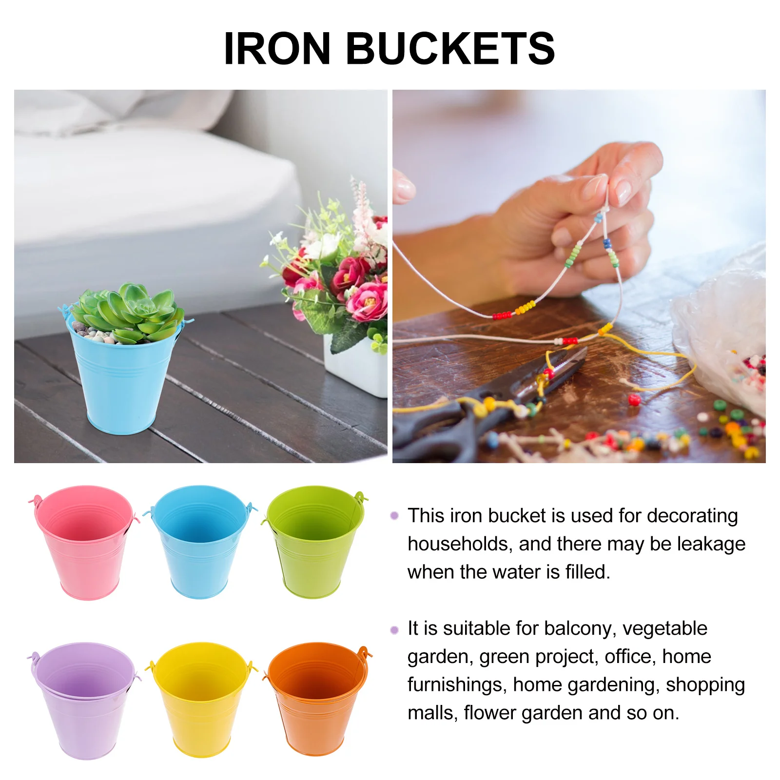 

6Pcs Mini Iron Buckets Bright Colorful Small Metal Bucket for Flower Arrangement Succulent Plant Pot Wedding Candy Holder