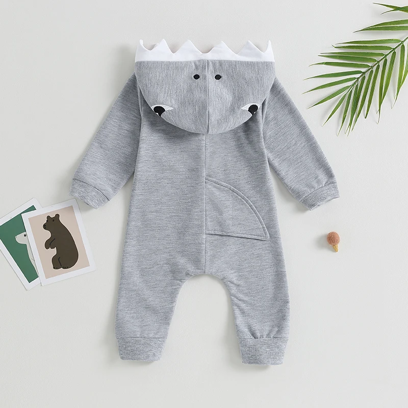 Newborn Infant Baby Boy Cartoon Shark Zip Up Long Sleeve Hooded Romper Jumpsuit  Bodysuit Costume Outfit