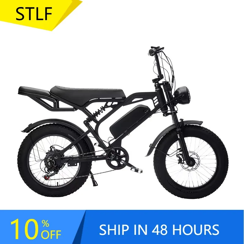 BR 20 Inch Fat Tire Electric City Bike Rear Hub Brushless Motor 350W 48V 7-Speed Dual Disc Brakes Lithium Battery Road All-Terra