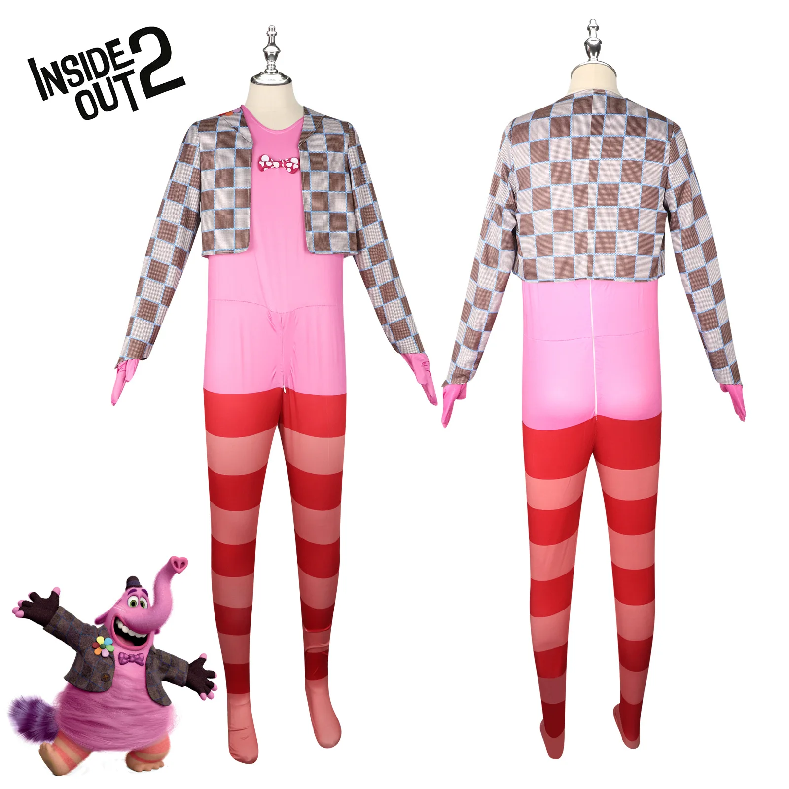 

Anime Inside Out 2 Cosplay Bodysuit For Women Pink Jumpsuit With Plaid Coat Halloween Carnival Party Performance Clothing
