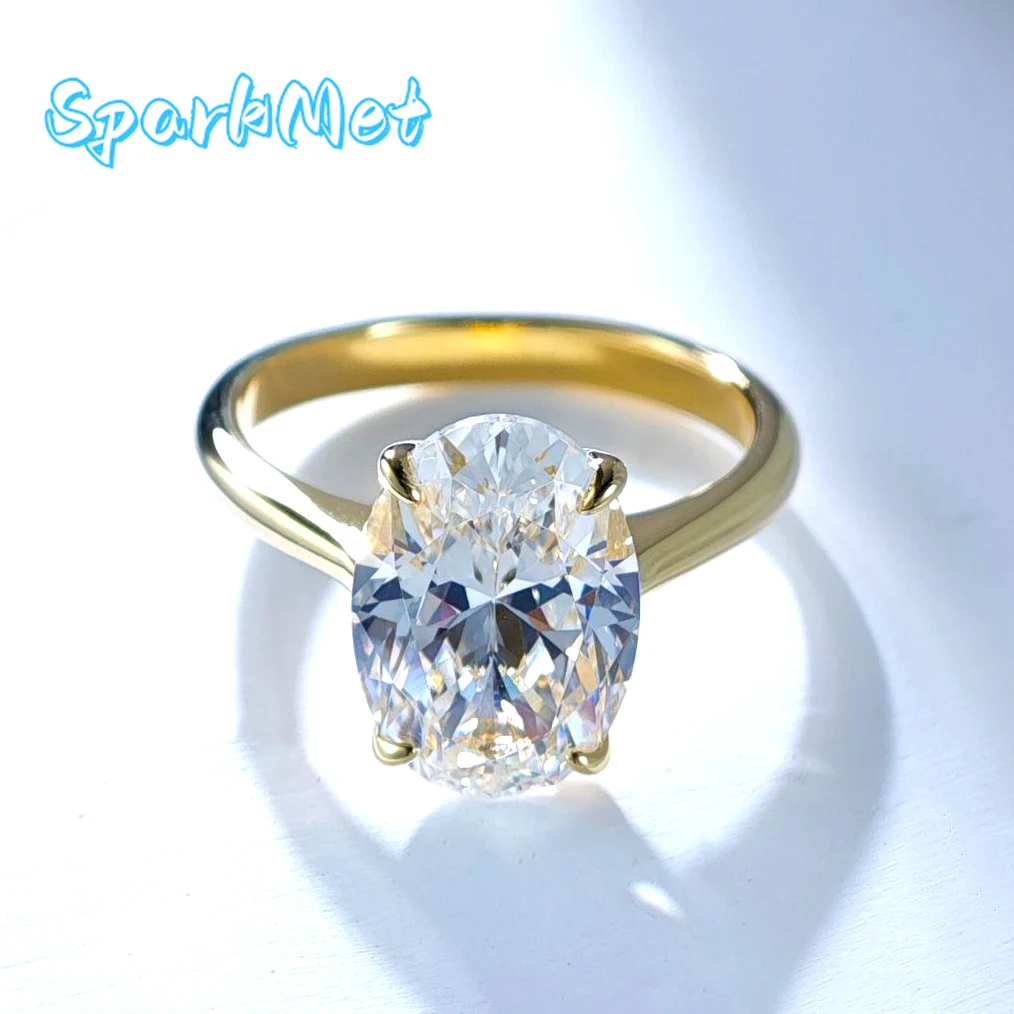 

SparkMet 100% 5ct овальное кольцо с муассанитом 8x12 мм с сертификатом, пройденные испытательные кольца с бриллиантами, женские свадебные украшения, подарок, серебро S925