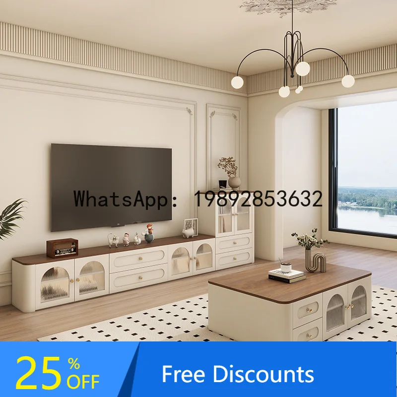 

CZ Solid Wood French Retro TV Cabinet Small Apartment Living Room Storage Cabinet TV Floor Side Cabinet