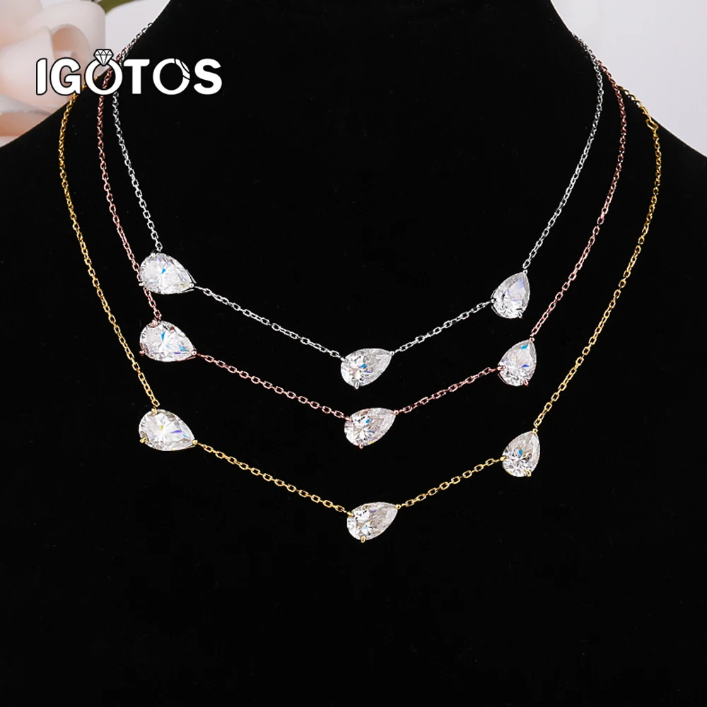 

3-Stones Pear Cut Moissanite Pendant Necklace for Women Sterling Silver 925 East West Waterdrop Diamond Neckchain Fine Jewelry