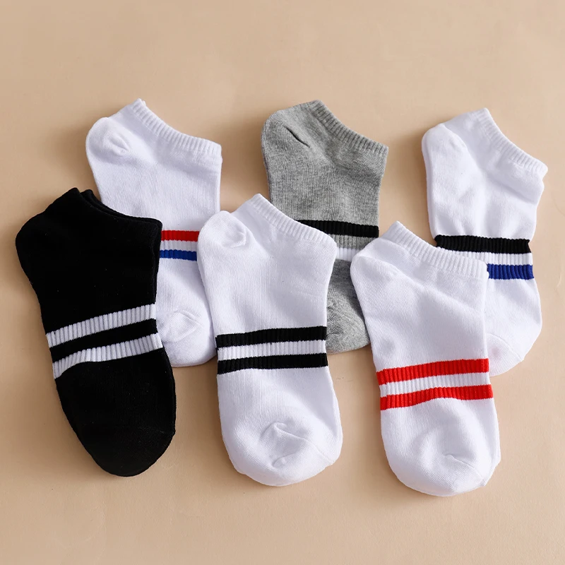 6 Pairs Random Sports Style Striped Ankle Socks Unisex Color Block Low Cut Short Socks