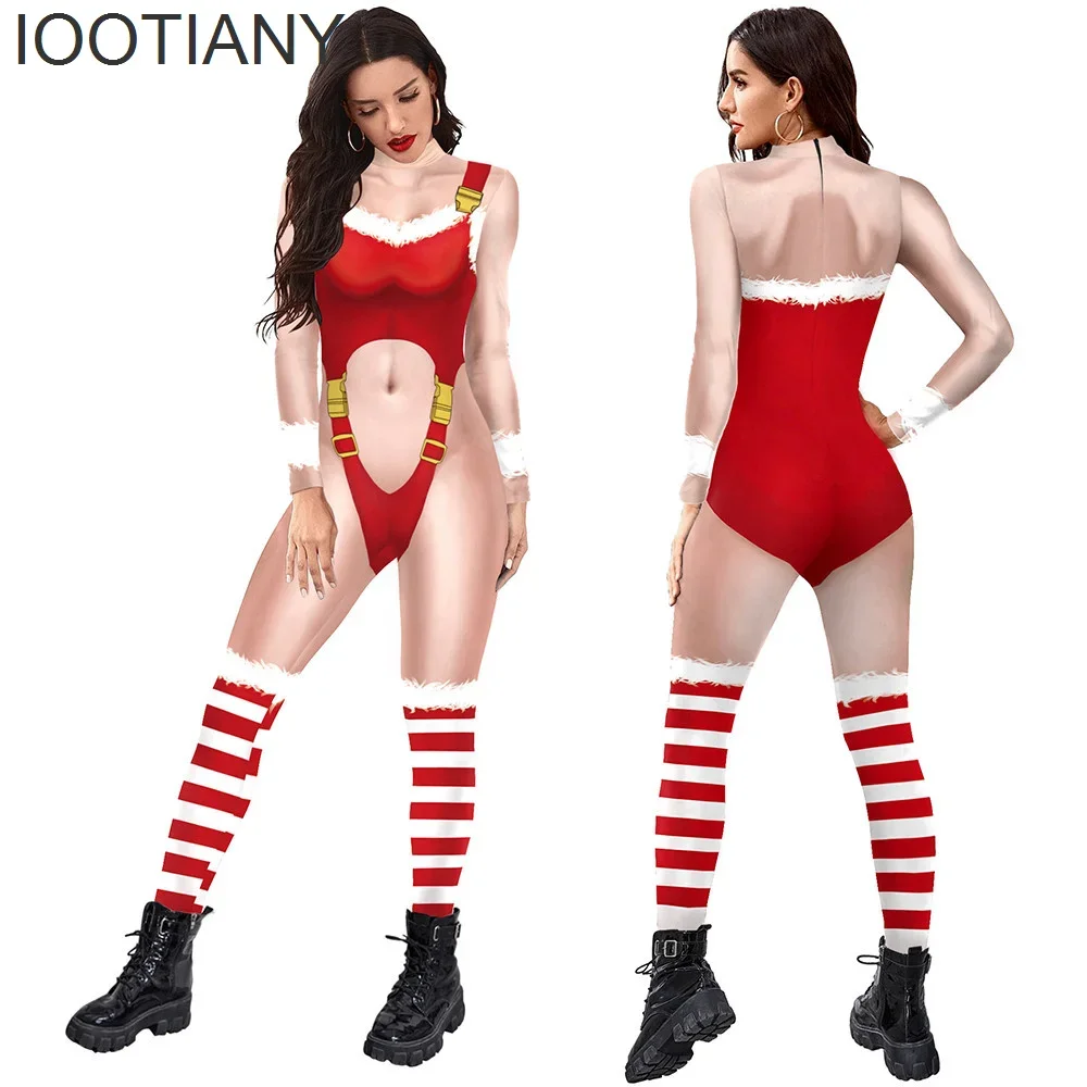 

Cosplay Christmas 3D Print Cosplay Costume Sexy Lace Stripe Pattern Jumpsuit Bodysuit Adult Carnival Party Clothing monos mujer