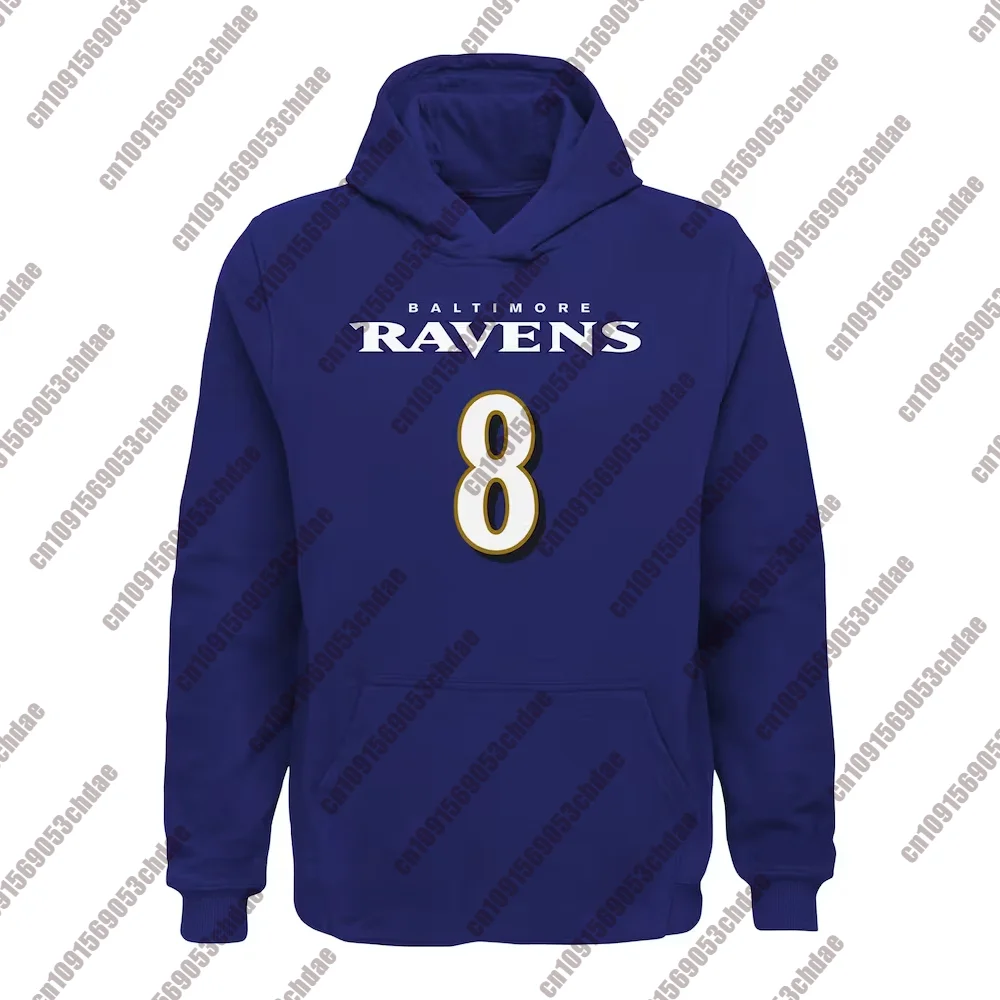 Men's Ravens Lamar Jackson Rugby Pullover Hoodie Popular Adult Youth Kids Street Sport Unisex Rugby Sweatshirt