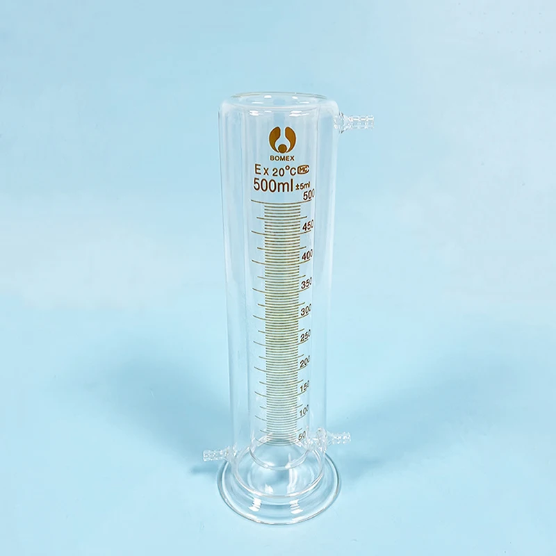 High borosilicate glass double-deck measuring cylinder 500mL,With base and water outlet,Jacket-layer mezzanine cylinder