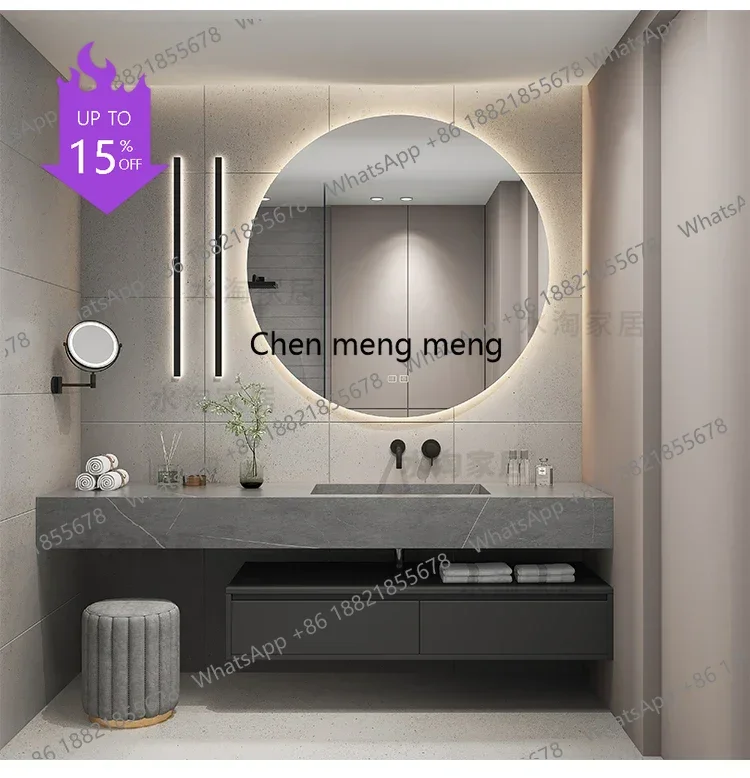 

F07 XinHang Slate Bathroom Furniture Integrated Basin Wintabinet Combination Washbasin Washing Solid Wood Cabinet Smart Light Lu