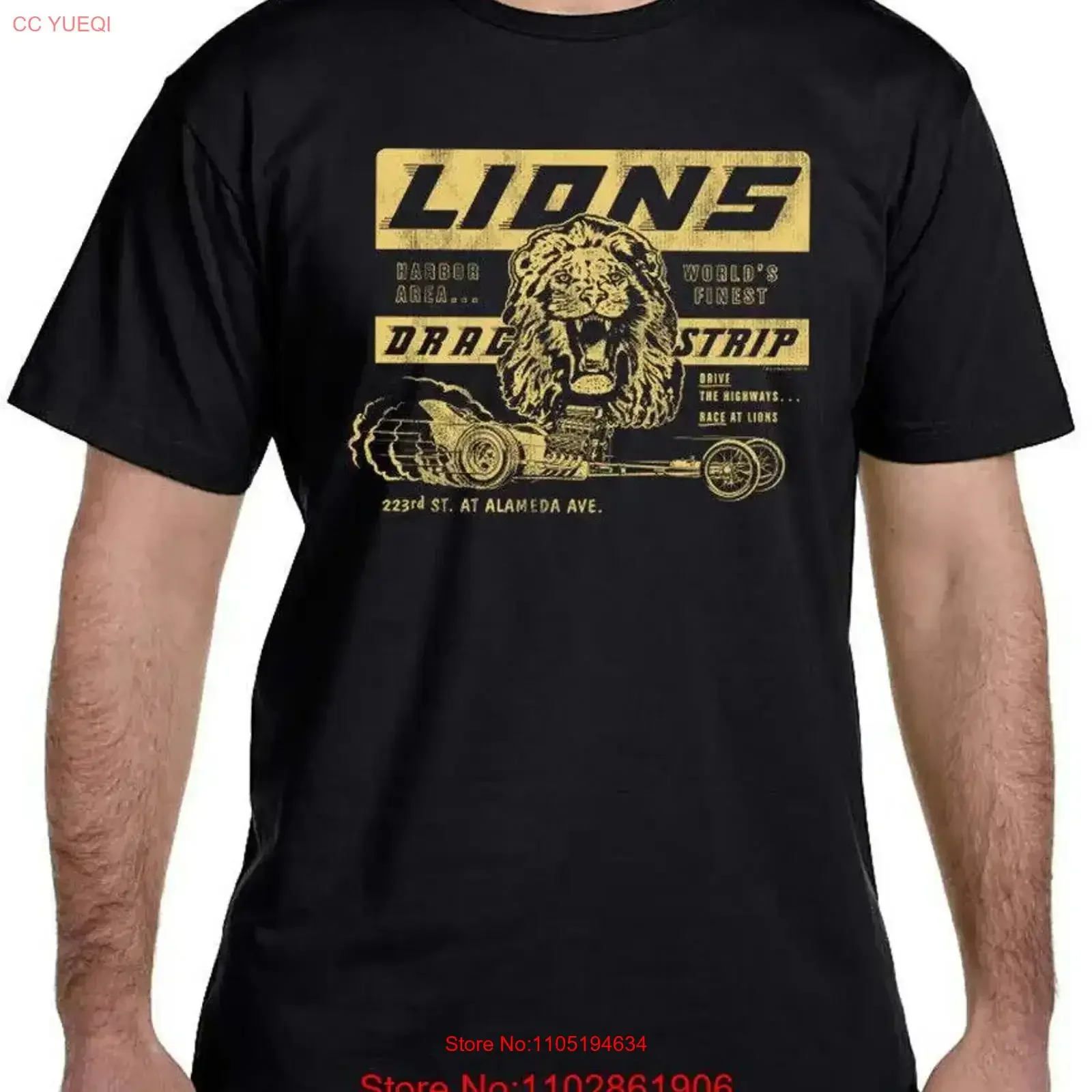 Lions Drag Strip Black T Shirt vintage Washed Breathable Unisex fashion homme Slightly Stylish Versatile Stretched graphic