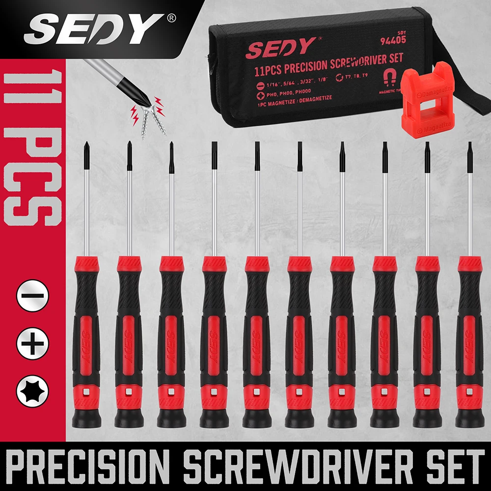 SEDY 11Pcs Precision Screwdriver Set, Magnetic Slotted Phillips Torx Screwdriver Kit with Magnetizer/Pouch for Phone PC Repair